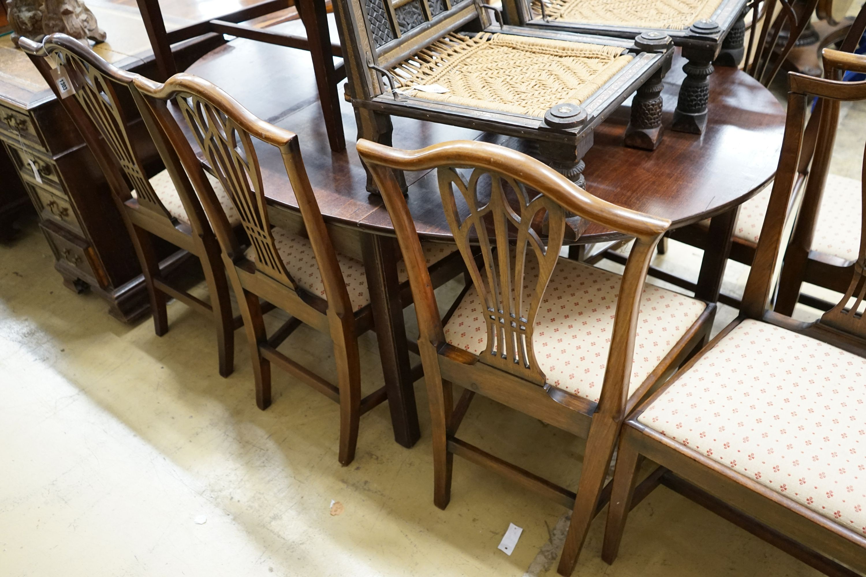 A pair of Chippendale revival mahogany elbow chairs, width 60cm, depth 50cm, height 102cm